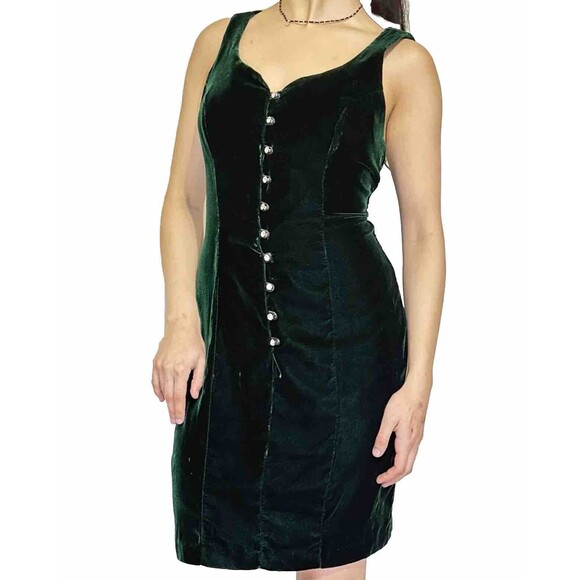 Emerald Green Strappy Front Diamond Buttons Bodycon Dress CDC Evening Size 6 - Picture 1 of 16